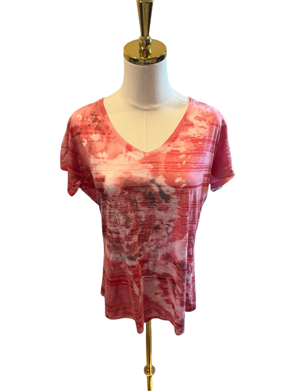 Madison & Berkeley Pink Tie-Dye V-Neck Short Sleeve Top